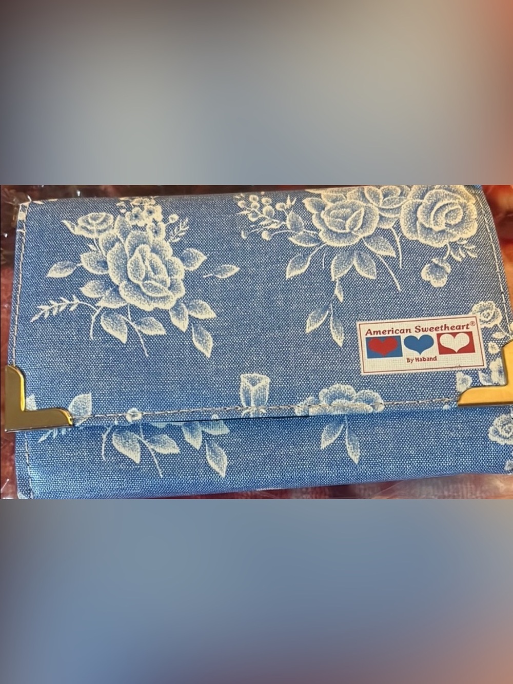 Blue Floral Print Canvas Wallet small
